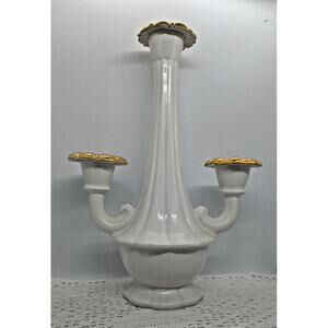 MCM MADDUX of CALIFORNIA Ceramic White Gold 3 Candle Taper 12 " Candleholder